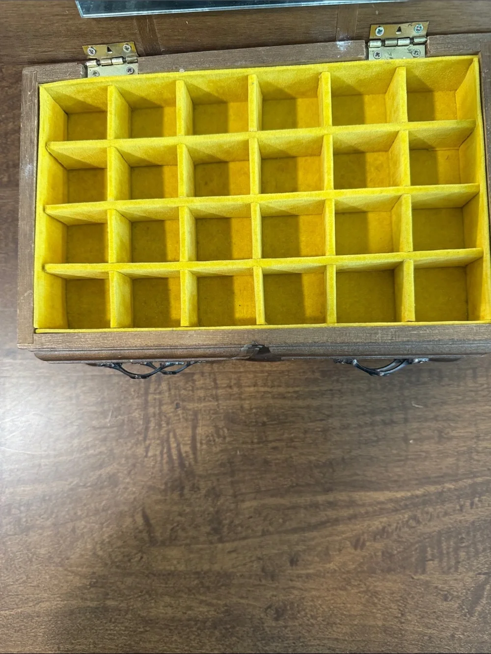 Vintage Wooden Jewelry Organizer Box - Brown with gold velvet inside